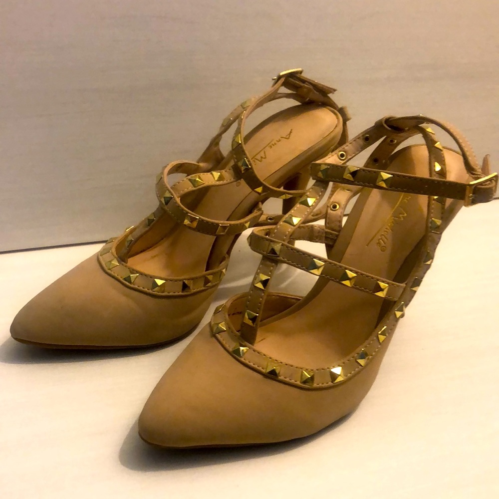 Anne Michelle Gold Studded Closed Toe Nubuck Heels